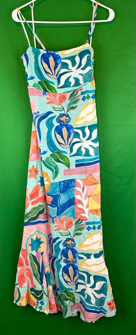 Paper Heart Maxi Dress Size M Multicolor Tropical Floral Print Tie Back